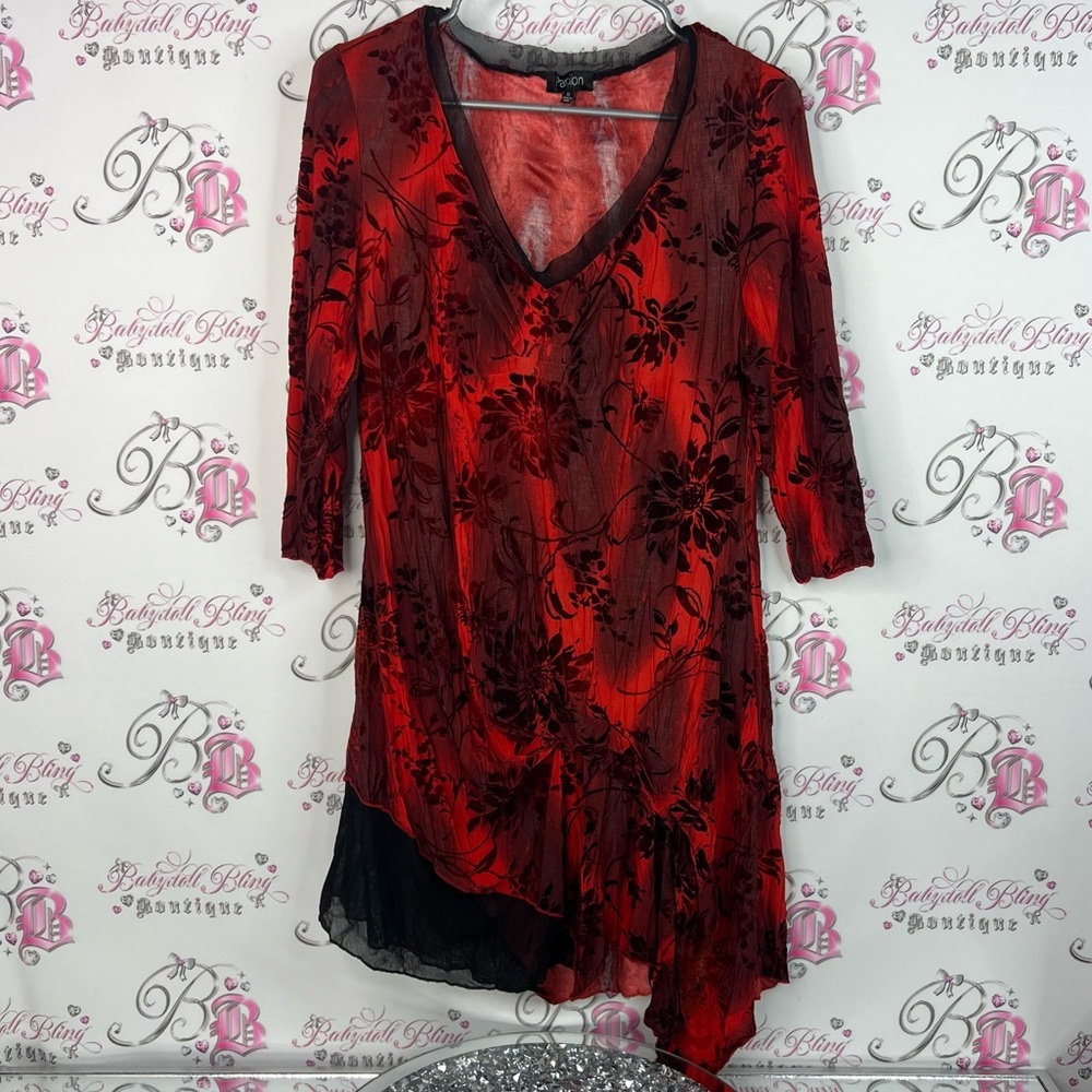 Papillon Blanc mini dress or long shirt mesh ruffle fairy hem red Black Tunic